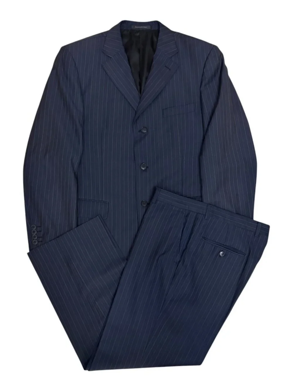 $5000 ZEGNA VINTAGE 90s Luxury Suit Navy Blue Pinstripe Blazer & Dress Pants 44R